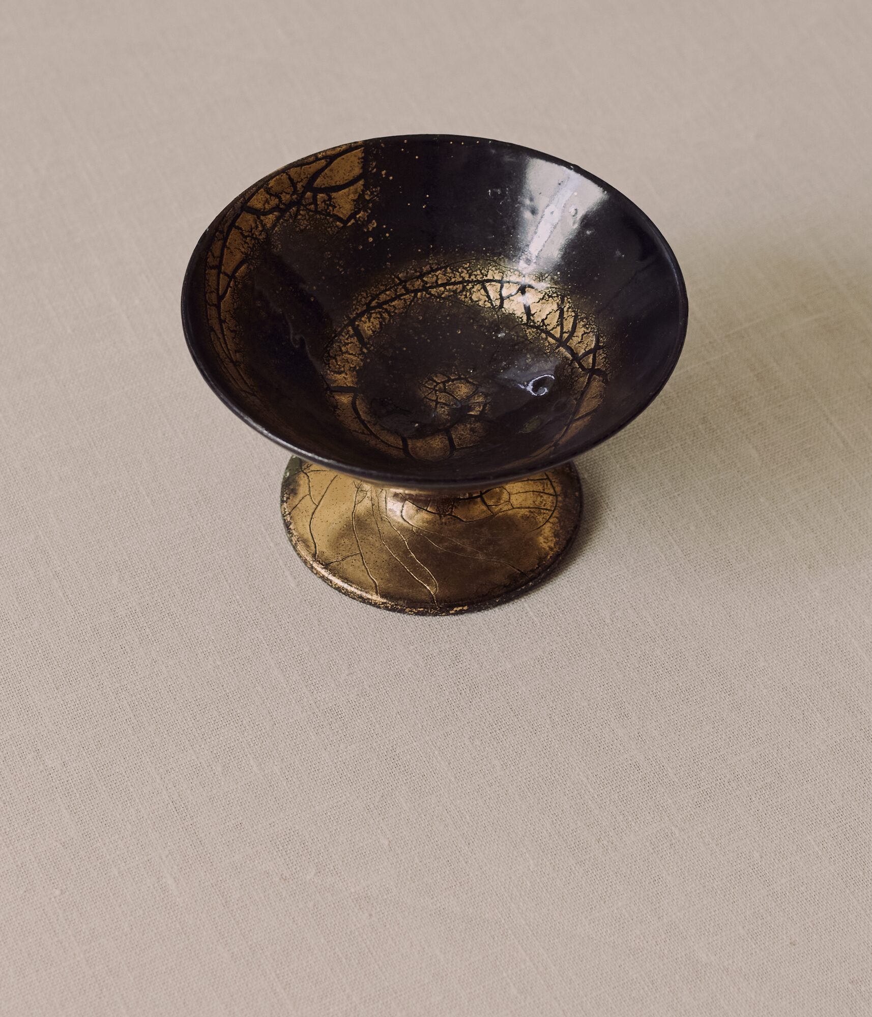 Jean Besnard Footed Stoneware Bowl with Gold Enamel