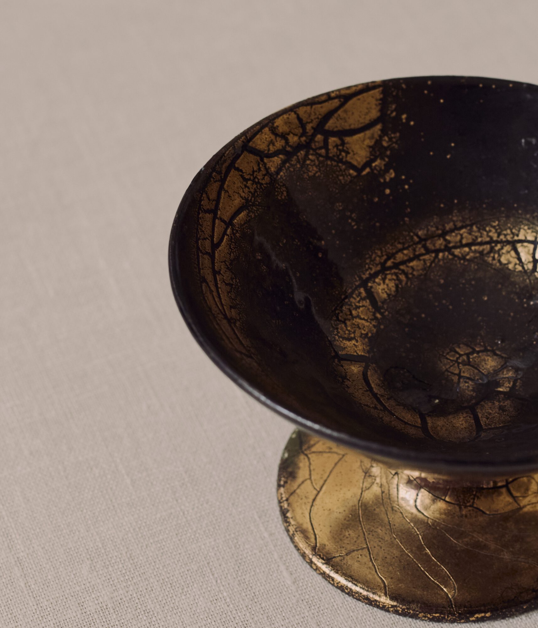 Jean Besnard Footed Stoneware Bowl with Gold Enamel
