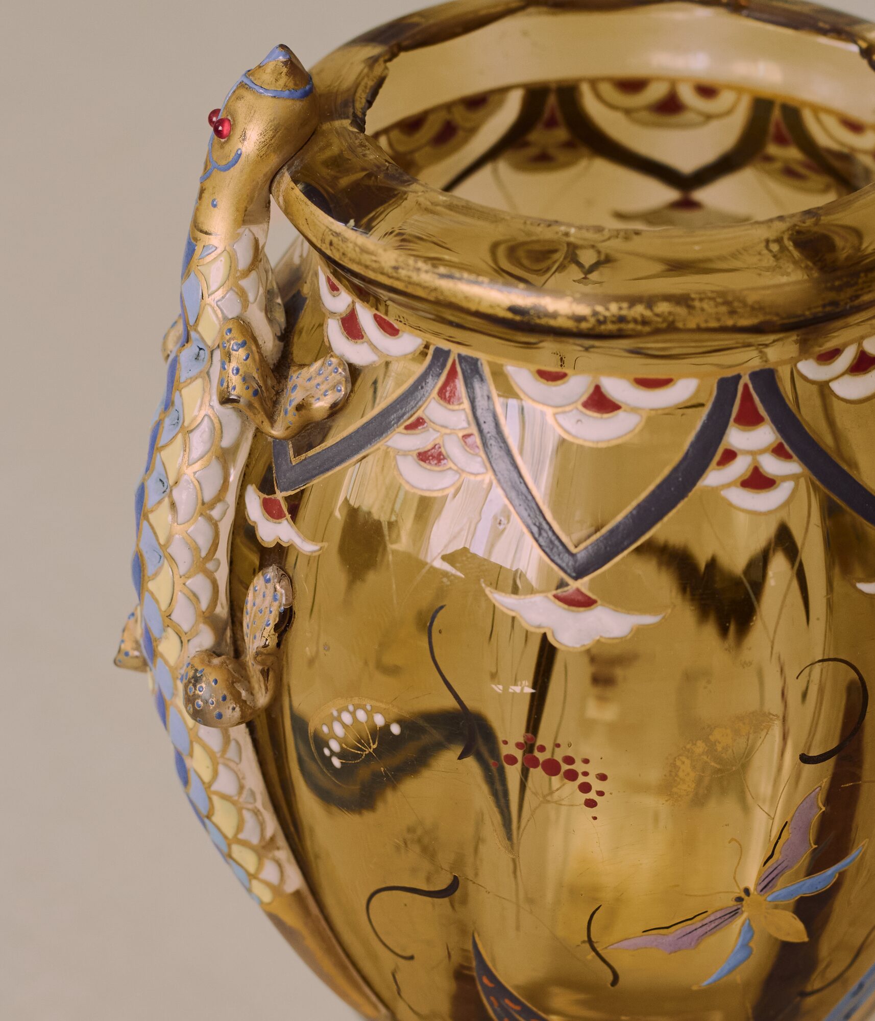 Auguste Jean Glass Vase with Applied Geckos