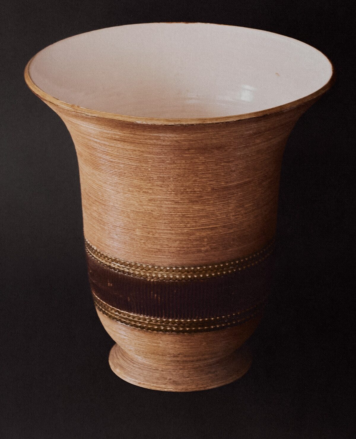 Footed Stoneware Vase with Frieze Decoration