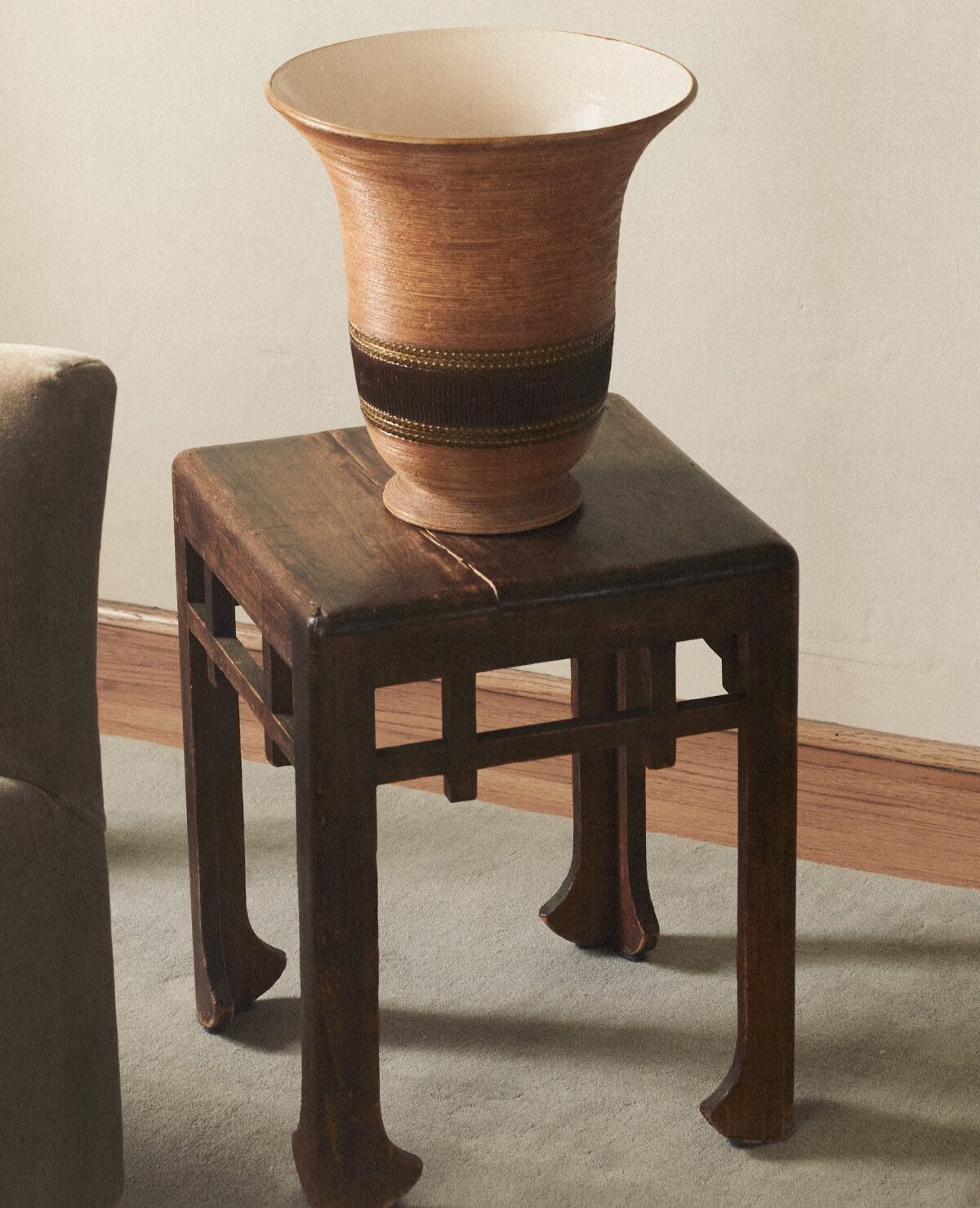 Footed Stoneware Vase with Frieze Decoration