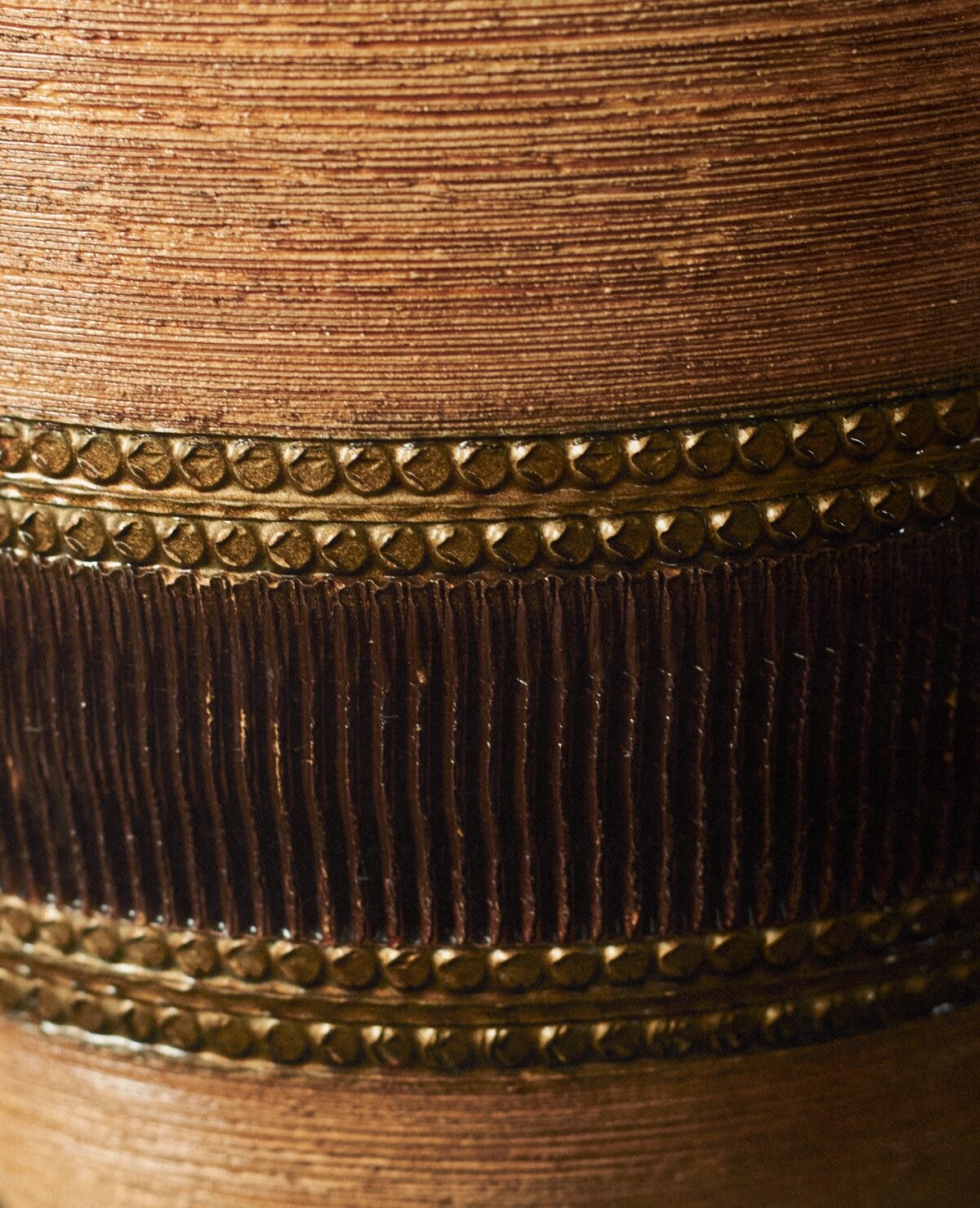 Footed Stoneware Vase with Frieze Decoration
